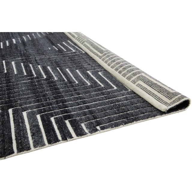 Contemporary Moroccan Style Charcoal Wool Rug With Geometric Pattern by Apadana For Sale - Image 4 of 10