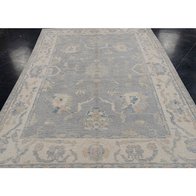 Modern Turkish Oushak Rug Gray, Ivory & Blue Handwoven Rug 6' X 9'7" For Sale - Image 3 of 8