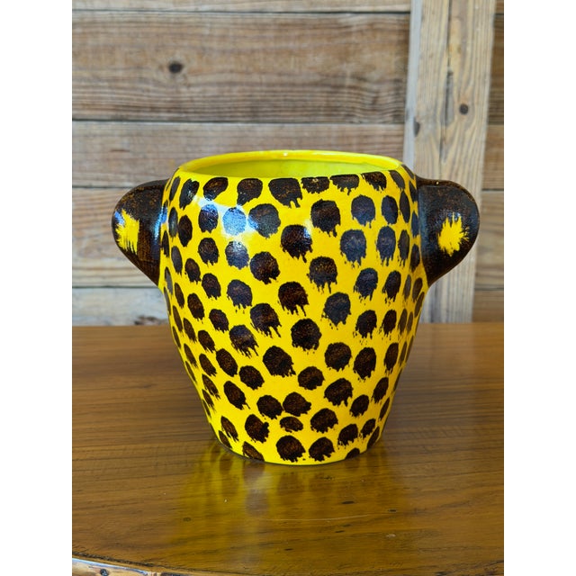 Mustard Vintage Italian Glazed Ceramic Leopard Head Cachepot by Rosenthal Netter For Sale - Image 8 of 10