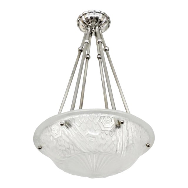French Art Deco Pendant Chandelier by Schneider For Sale