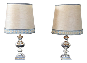Silver-Plated Metal Bedside Lamps, 1970s, Set of 2