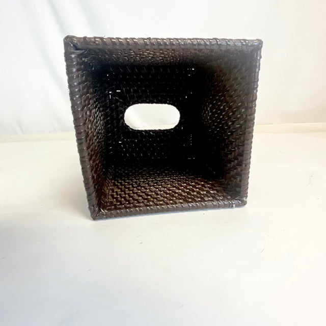 Brown Vintage Coastal Boho Chic Brown-Stained Wicker Tissue Box Cover. For Sale - Image 8 of 8