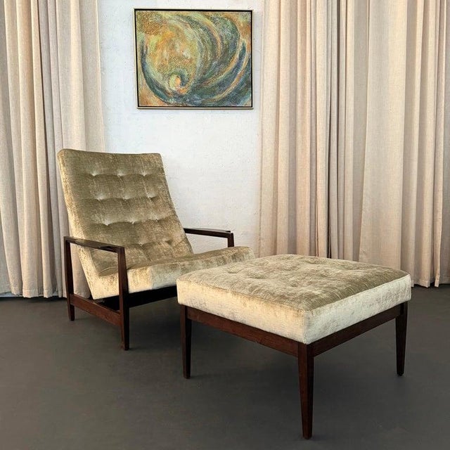 This stunning and rare mid-century modern lounge chair and ottoman set was designed by American designer Kipp Stewart for...