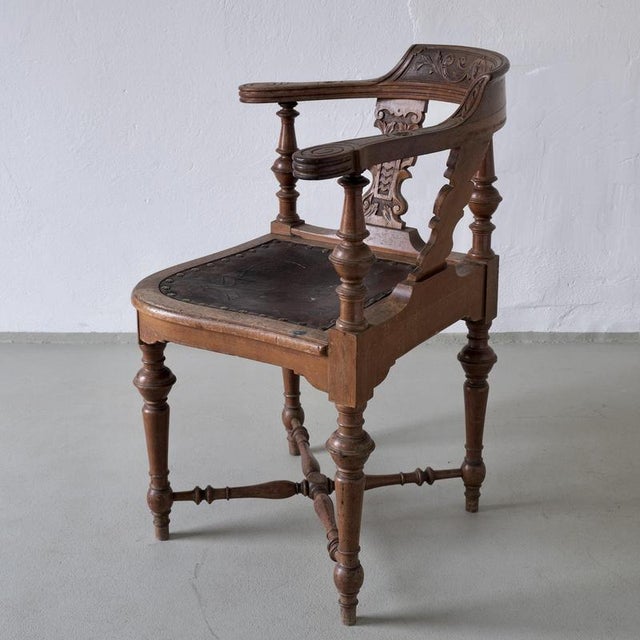 Animal Skin Antique Carved Corner Chair with Leather Seat For Sale - Image 7 of 10