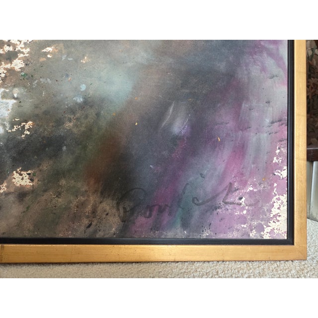 Very Large 6 Ft Framed Abstract Mixed Media Painting on Canvas, Signed 1978 For Sale - Image 12 of 18