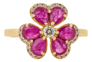 VRJewels Blooming 1.18ct Ruby Diamond Floral Cocktail Ring Size 4 in 14k Yellow Gold