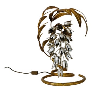 Golden Florentine Flower Shape Table Lamp by Hans Kögl, Germany, 1970s For Sale