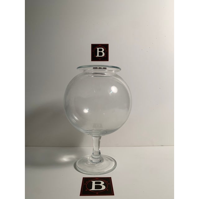 Late 20th Century Large Clear Glass Fishbowl Vase on Pedestal Base