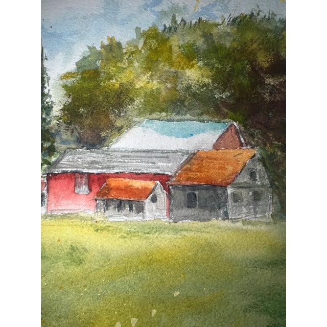 Original Watercolor Countryhouse With Red Barns For Sale In Houston - Image 6 of 8