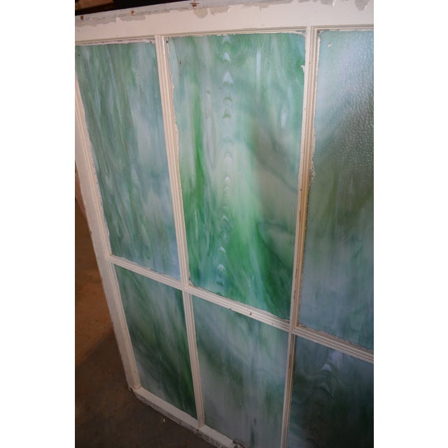 Vintage Large Green Blue & White Slag Glass 6 Pane Window Panel From Va Church For Sale - Image 13 of 18