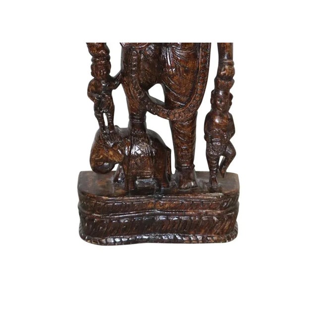 Indian Eclectic Wooden Carved Tall Traditional Musician Statue | Solid Wood Woman Sculpture | Distressed Painted Figurine | Indian Deity Statue For Sale - Image 3 of 4