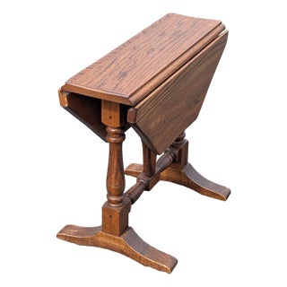 Vintage 1940s Oak Drop Leaf Nightstand | Antique Accent Table | Small Farmhouse Side Table For Sale