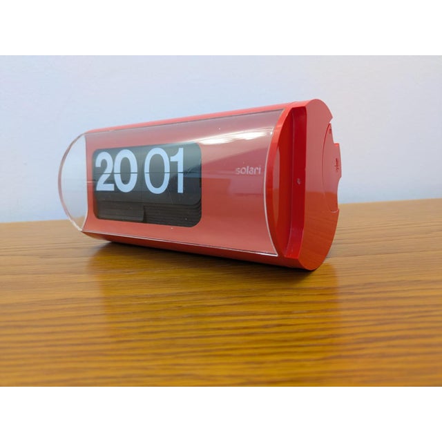 Orange-Red Clock with Digit 3 Tuning Forks from Solari Udine, Italy, 1966 For Sale - Image 4 of 13