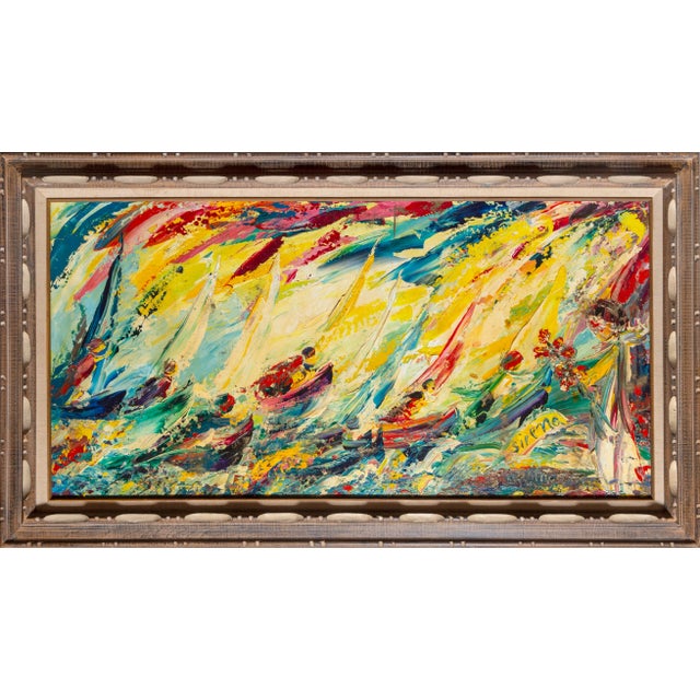 1980s Into the Waves, Sirena (aka Antonia Mastrocristino Sirena) Oil on Masonite With Gold Dust, Signed Lower Right For Sale - Image 5 of 5