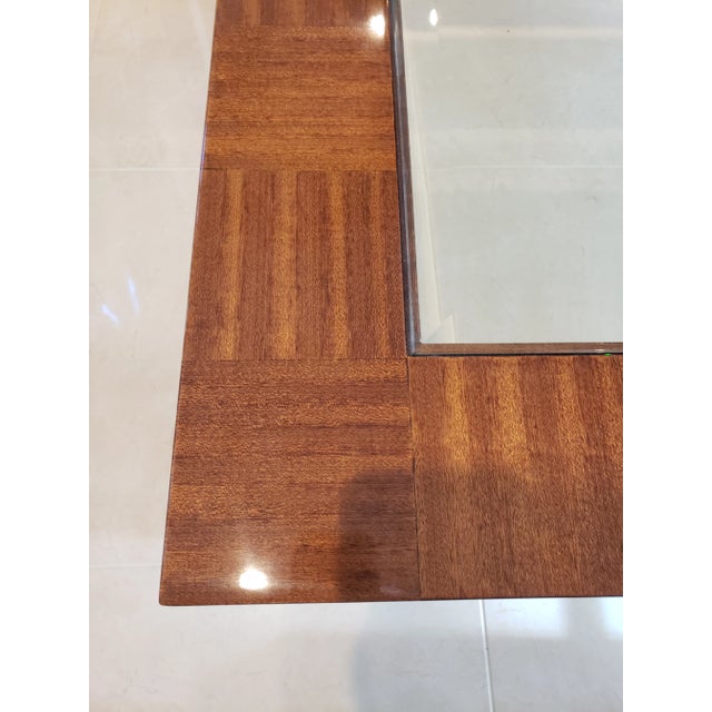 Brass 1980s Glass Inlaid in Wood Coffee Table With Brass Roller Feet For Sale - Image 8 of 12