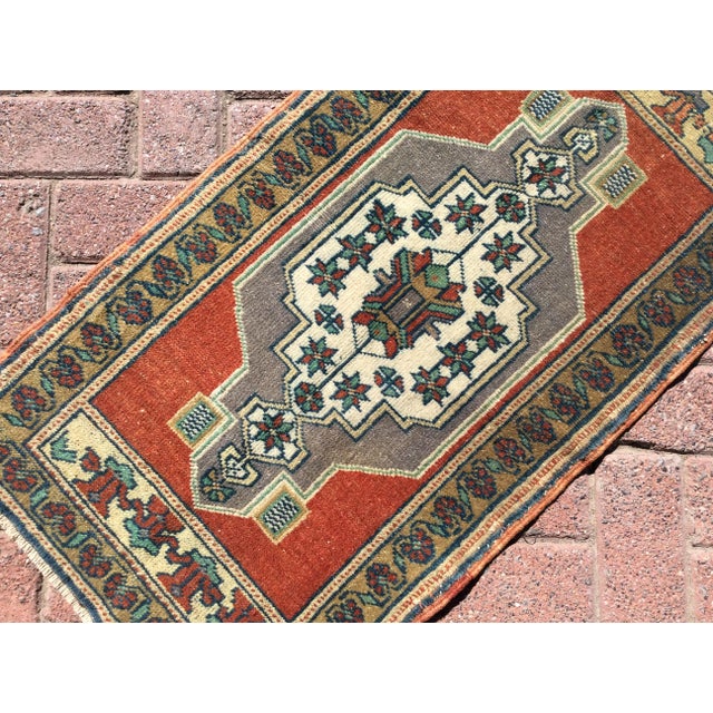 Vintage Hand Knotted Mini Rug - 21" X 39" For Sale - Image 4 of 8