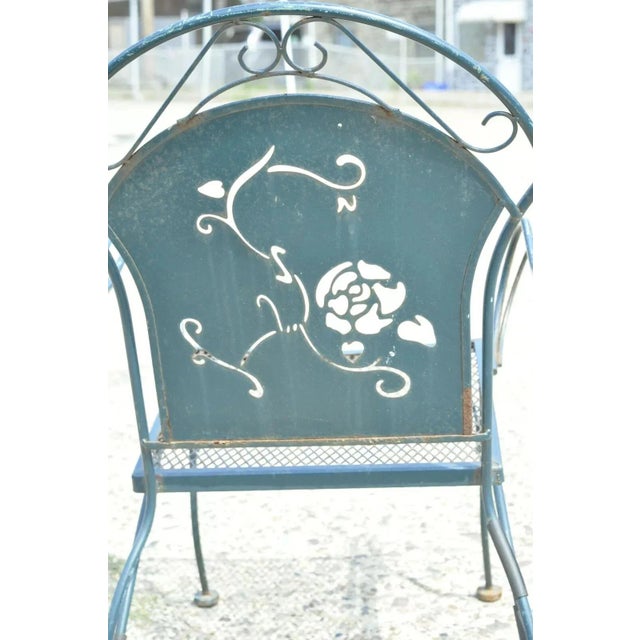Mid 20th Century Wrought Iron Pierced Rose Garden Patio Dining Chair For Sale - Image 11 of 12