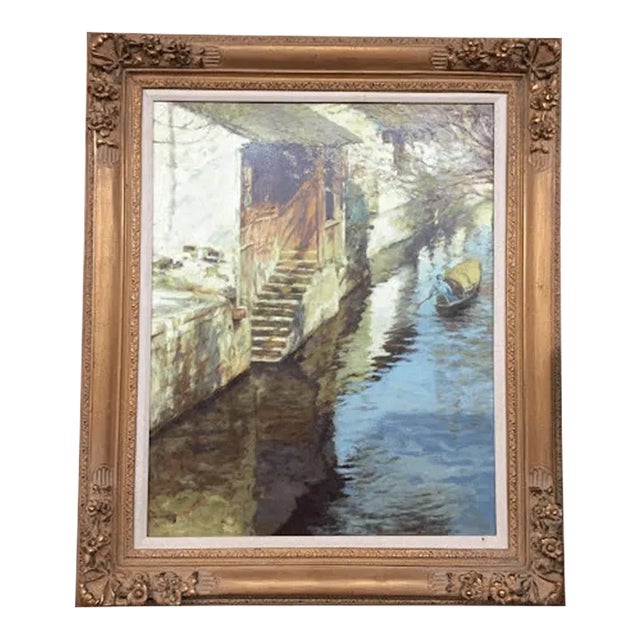 Vintage Original Oil Painting Signed by Artist - Suzhou Canal - Framed For Sale