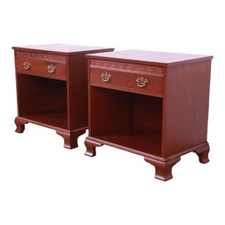 Baker Furniture Georgian Carved Mahogany Nightstands, Newly Refinished For Sale