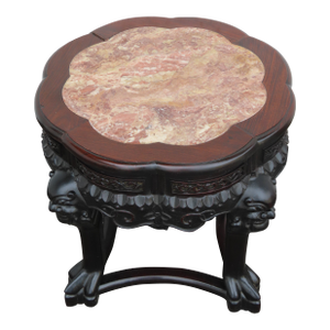 Early 1900s Oriental Heavy Carved Flower Statue Stand Side Table 6338