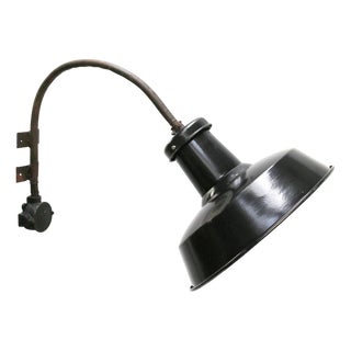 Vintage Industrial French Black Factory Wall Light in Enameled Cast Iron For Sale