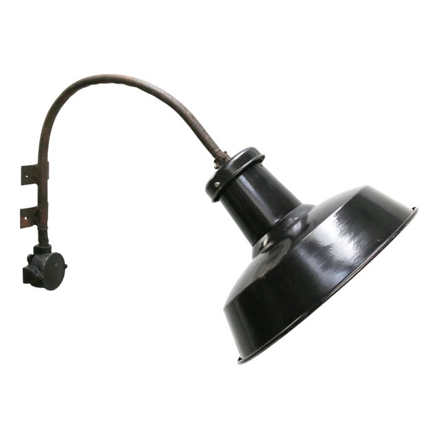 Vintage Industrial French Black Factory Wall Light in Enameled Cast Iron For Sale