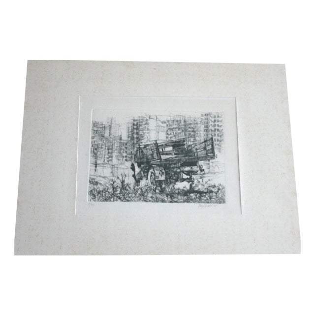Renzo Vespignani, Camion in Periferia, Aquafort Etching, Mid-20th Century For Sale