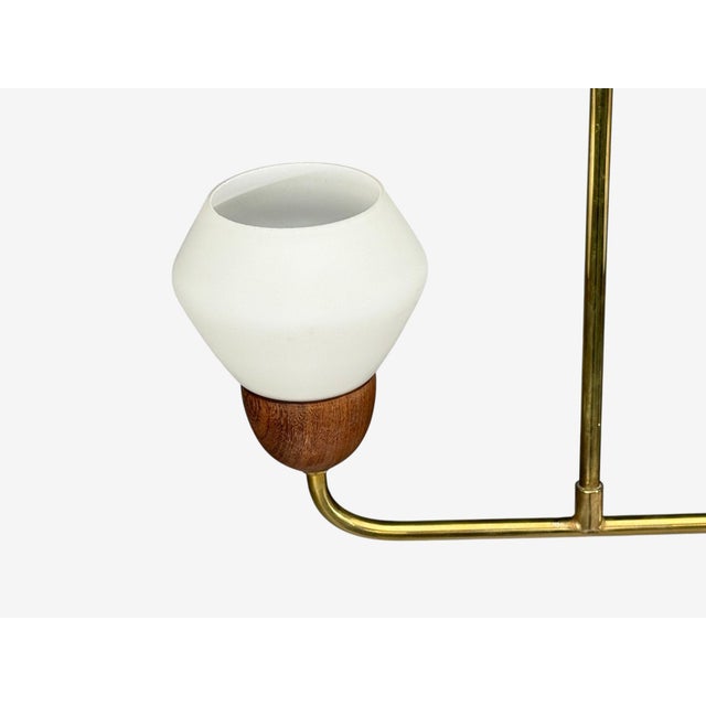 Brass 1960s Swedish Modern, Pendant Light, Teak, Opal Glass, Brass For Sale - Image 8 of 9