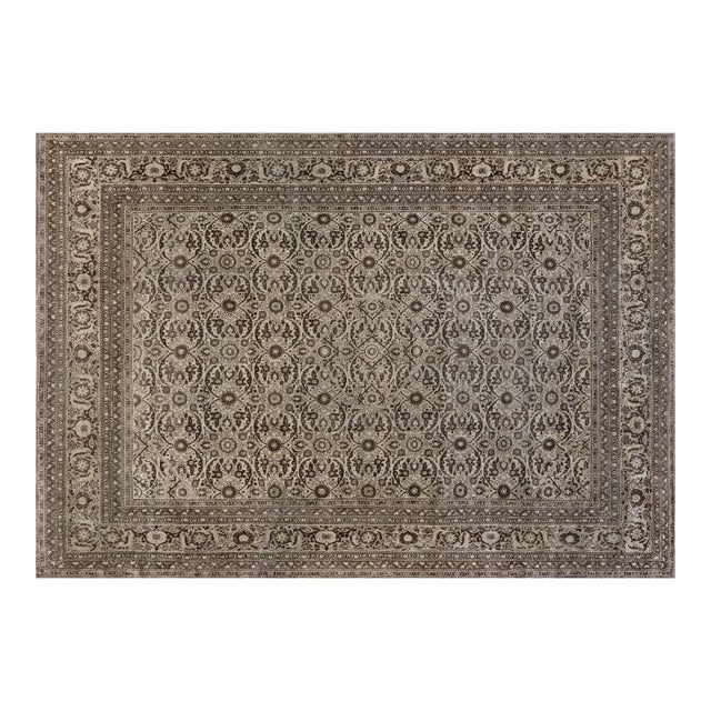 Antique Persian Tabriz Botanic Handmade Wool Carpet For Sale