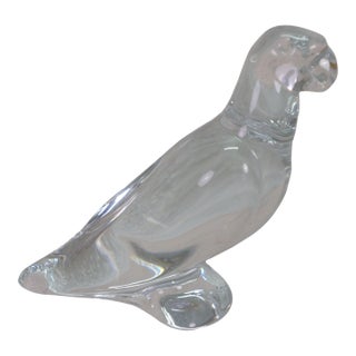 Baccarat French Crystal Clear Glass Parrot Bird Paperweight Figurine 4" For Sale