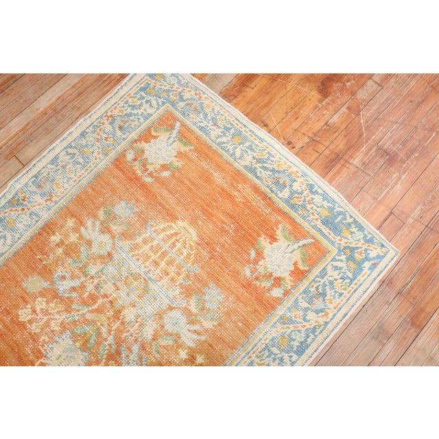 Orange Antique Zabihi Collection Oushak Orange Floral Scatter Rug For Sale - Image 8 of 8