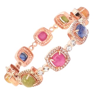 Bochic “Capri” Vintage Ruby, Multi Sapphire & Diamond Set 18K Gold & Silver For Sale