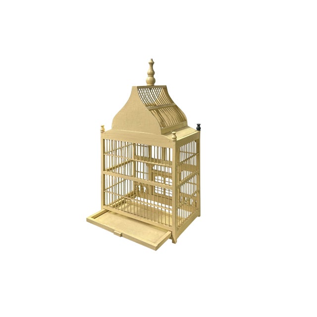 Western House Shape Light Cream Color Wood Birdcage Display For Sale In San Francisco - Image 6 of 9