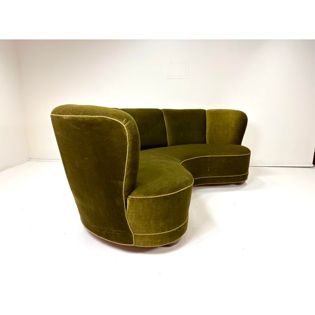 Fritz Hansen 1940's Danish Curved Sofa For Sale - Image 4 of 8
