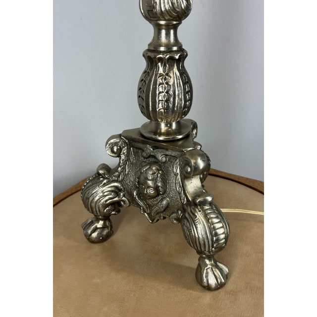 Vintage French Brass Table Lamp with Shade For Sale - Image 5 of 11