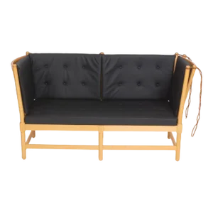 Spoke-Back Sofa in Black Bison Leather by Børge Mogensen for Fritz Hansen, 1990s