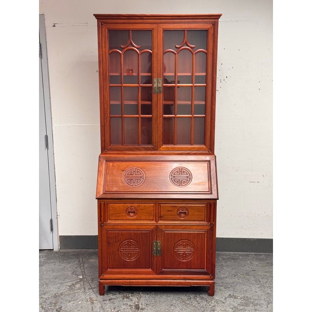 Chinese Chinese Rosewood Secretary Desk Cabinet, Circa 1970's For Sale - Image 3 of 12