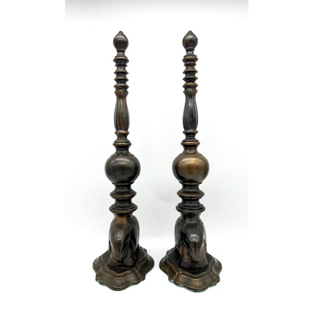 Late 20th Century Vintage Brass Elephant Andiron-Style Mantel Decor – Hollywood Regency / Boho Global For Sale - Image 5 of 10