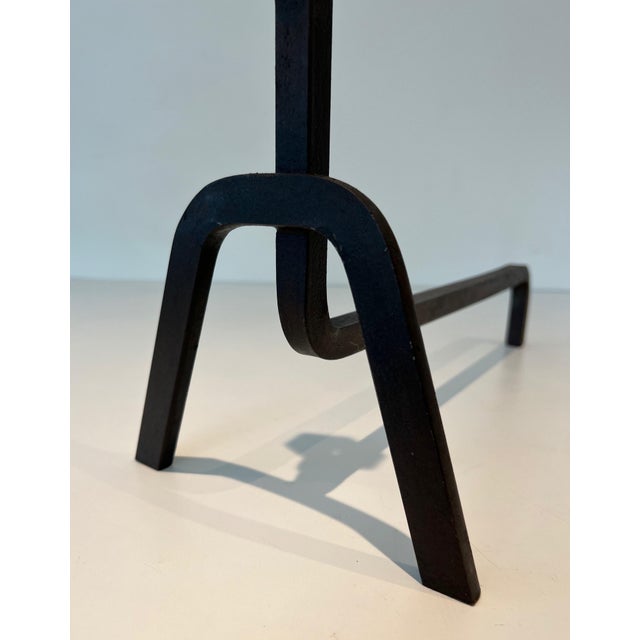 1950s Modernist Wrought Iron Andirons - a Pair For Sale - Image 11 of 12