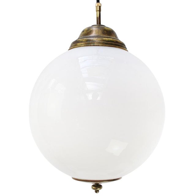 Metal Vintage Pendant Lamp in White Opaline Glass and Brass For Sale - Image 7 of 7