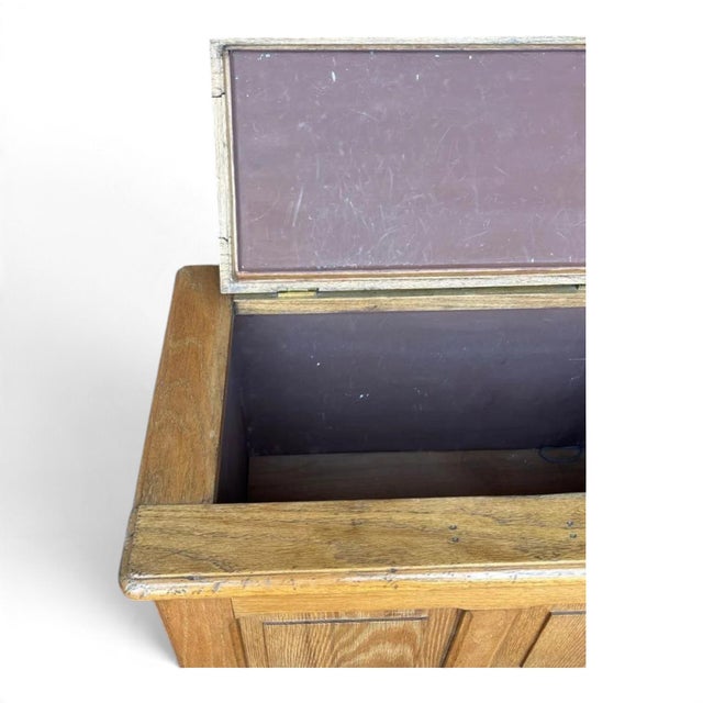 1940s Oak Hinged Top/Tin Lined/Front Door Ice Box For Sale - Image 4 of 6