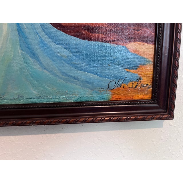 Red Sunset Contemplation – Original Oil Painting by Unknown Artist, Portrait For Sale - Image 8 of 10