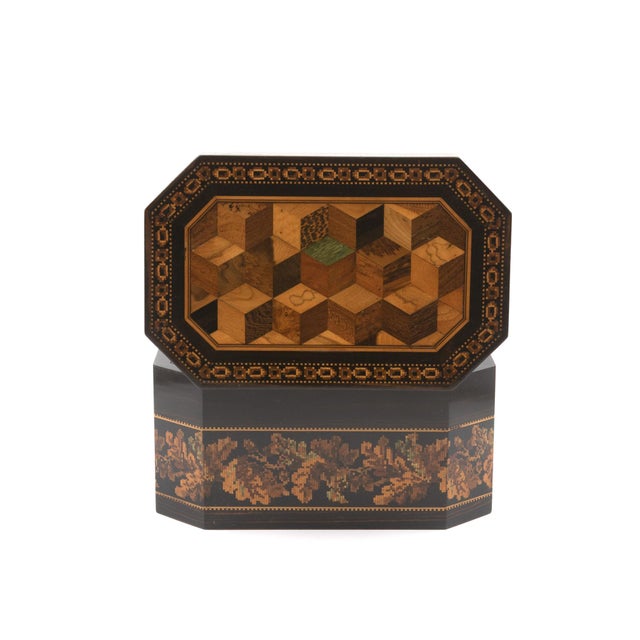 Wood Hexagonal Tunbridgeware Tea Caddy by Thomas Barton, English, Circa 1865 For Sale - Image 7 of 15