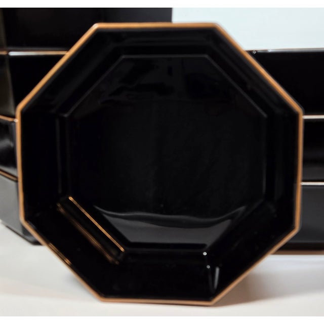 Modern Gold Rimmed Black Glass Bowls- Set of Eight For Sale - Image 9 of 12