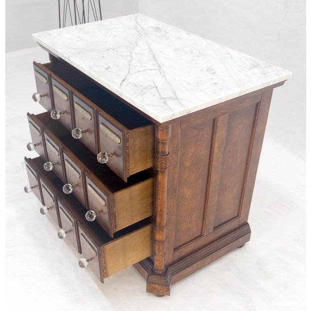 Marble Top Drawers Burl Wood Decorative Cristal Balls Pulls Bachelor Chest MINT For Sale - Image 16 of 17