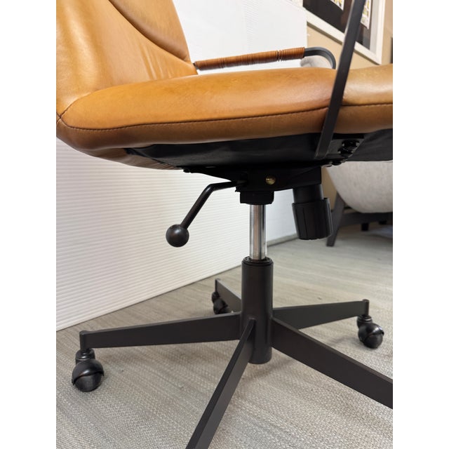 West Elm Cooper Mid-Century Leather Swivel Office Chair For Sale - Image 10 of 12