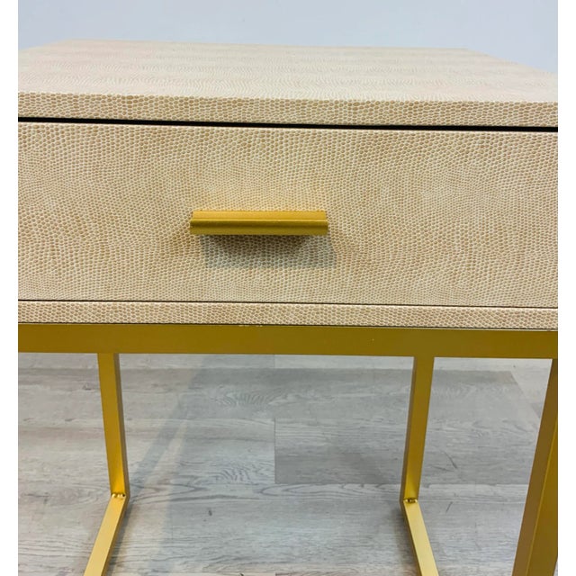Modern Beige Faux Lizard Side Table For Sale - Image 4 of 5