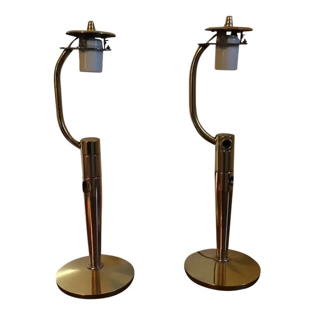 1960 Japanese Mid-Century Modern Brass Table Lamps or Wall Sconces by Anzen Denki - A Pair For Sale