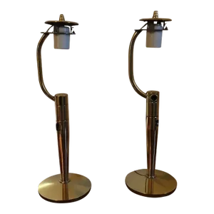 1960 Japanese Mid-Century Modern Brass Table Lamps or Wall Sconces by Anzen Denki - A Pair