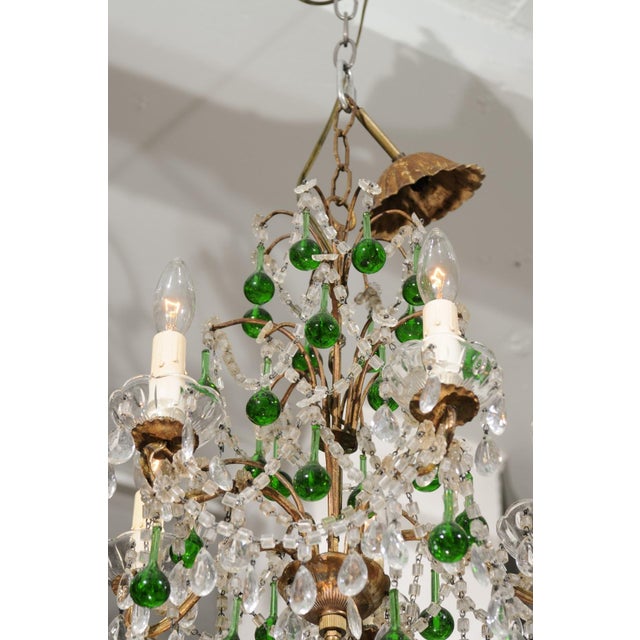 Petite 1930s Italian Emerald Green & Beaded Crystal For Sale - Image 4 of 11